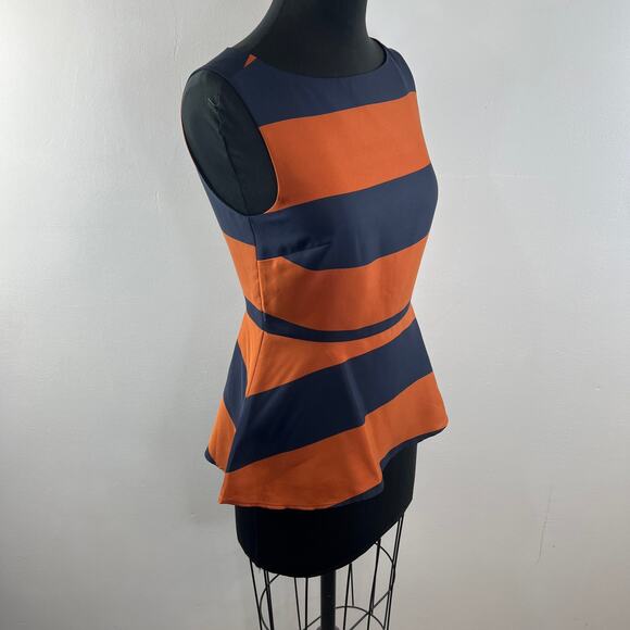 Banana Republic Navy Orange Peplum Top Rugby Striped Boat Neck Sleeveless Size 4 - Picture 3 of 7